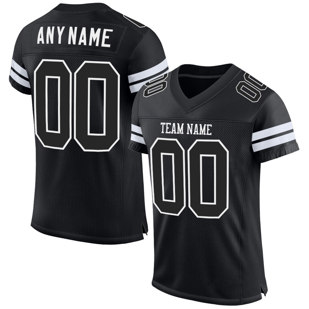 Custom Black Black-White Mesh Authentic Football Jersey - Main View
