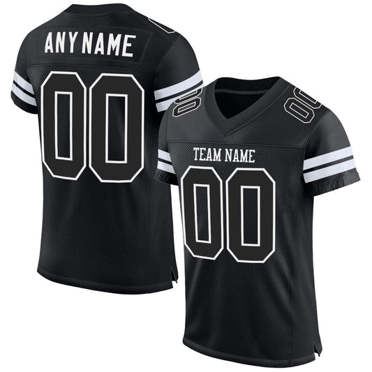 Custom Black Black-White Mesh Authentic Football Jersey - Main View