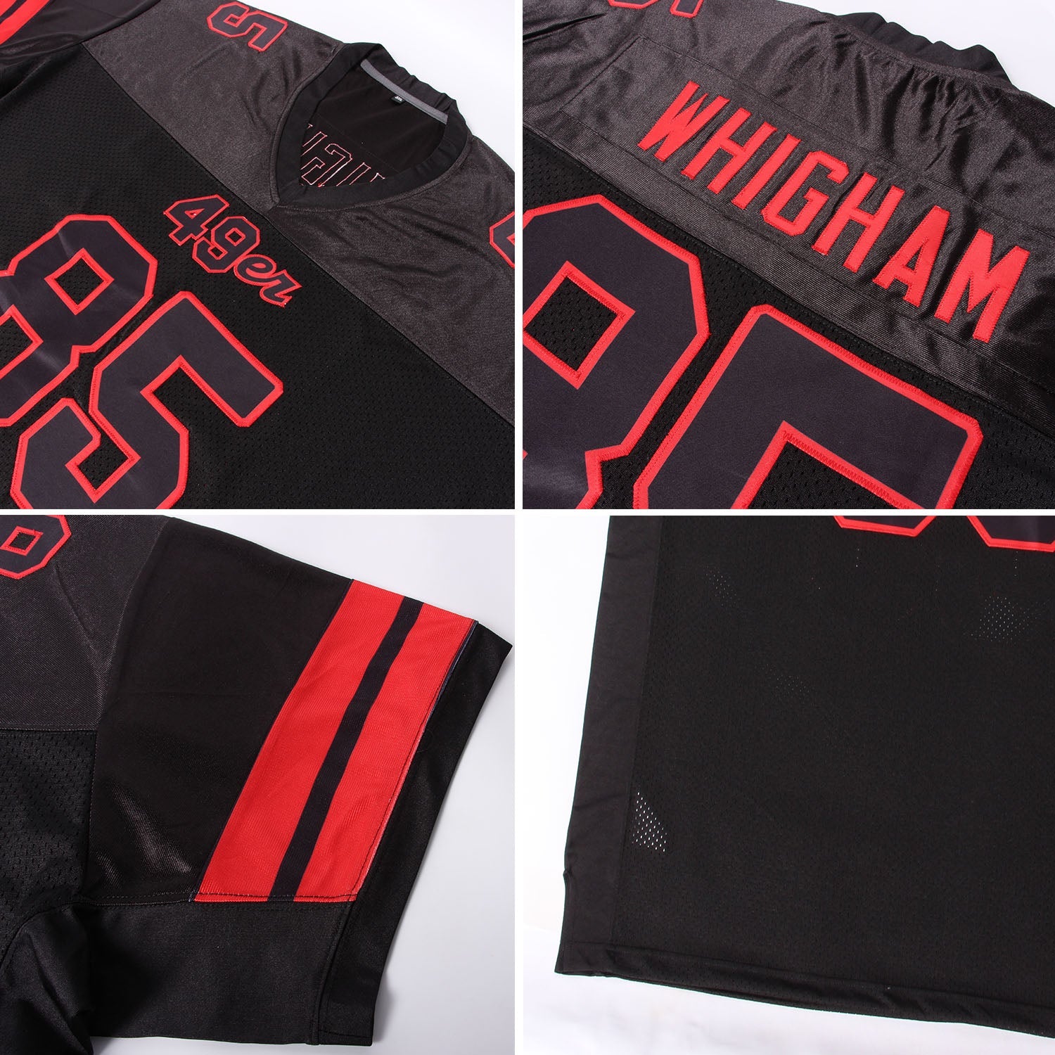 Custom Black Black-Red Mesh Authentic Football Jersey view 5