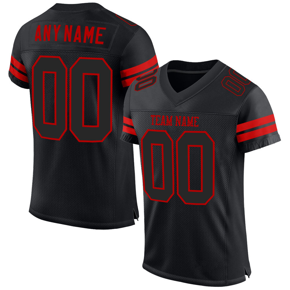 Custom Black Black-Red Mesh Authentic Football Jersey - Main View