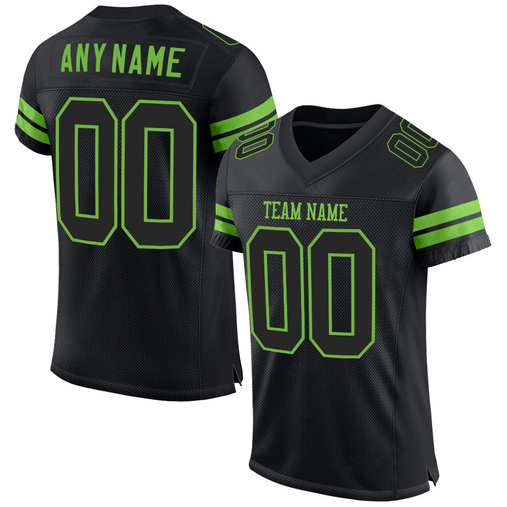 Custom Black Black-Neon Green Mesh Authentic Football Jersey - Main View