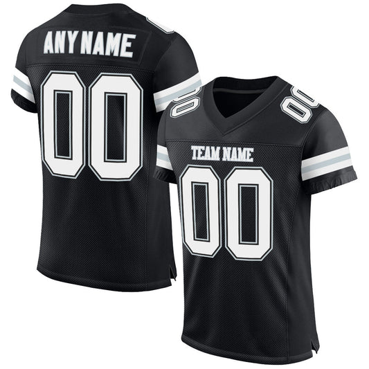 Custom Black White-Silver Mesh Authentic Football Jersey - Main View