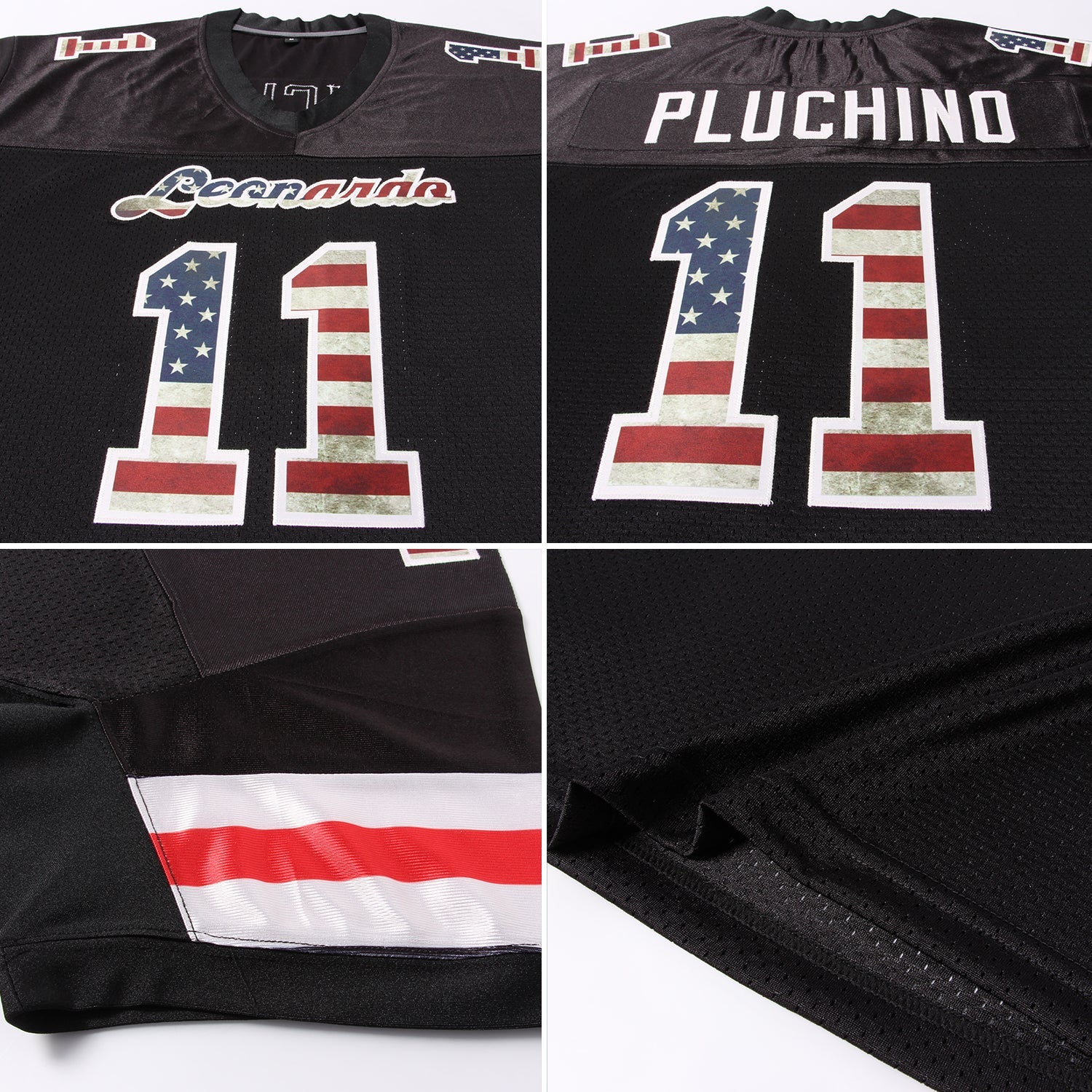 Custom Black Vintage USA Flag-Cream Mesh Authentic Football Jersey view 7