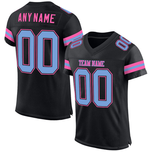 Custom Black Light Blue-Pink Mesh Authentic Football Jersey - Main View