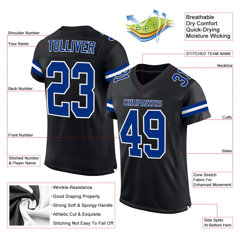 Custom Black Royal-White Mesh Authentic Football Jersey view 2