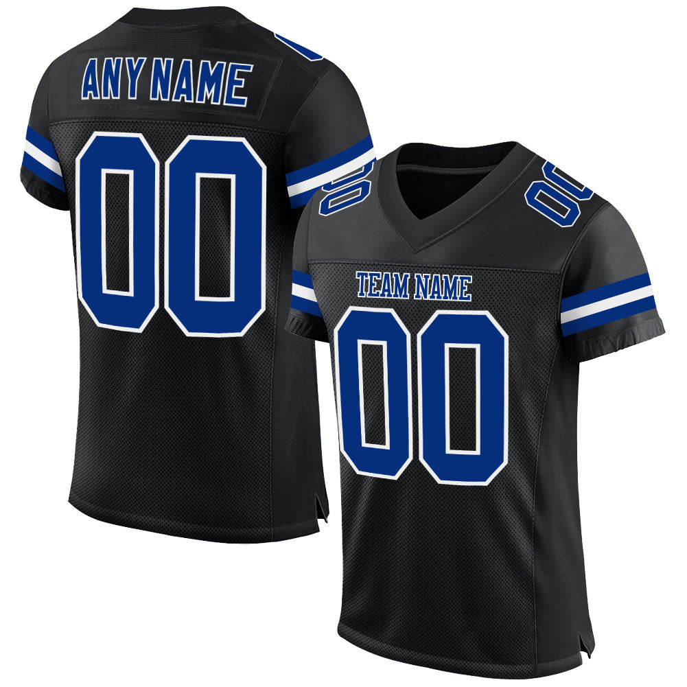 Custom Black Royal-White Mesh Authentic Football Jersey - Main View