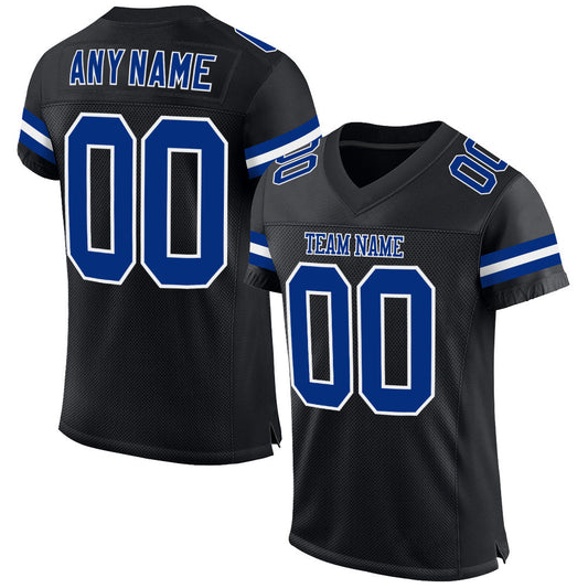 Custom Black Royal-White Mesh Authentic Football Jersey - Main View