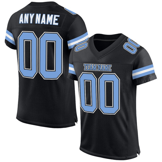 Custom Black Light Blue-White Mesh Authentic Football Jersey - Main View