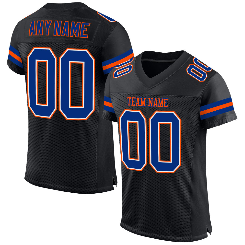 Custom Black Royal-Orange Mesh Authentic Football Jersey - Main View