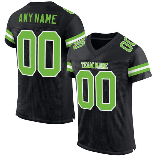 Custom Black Neon Green-White Mesh Authentic Football Jersey - Main View