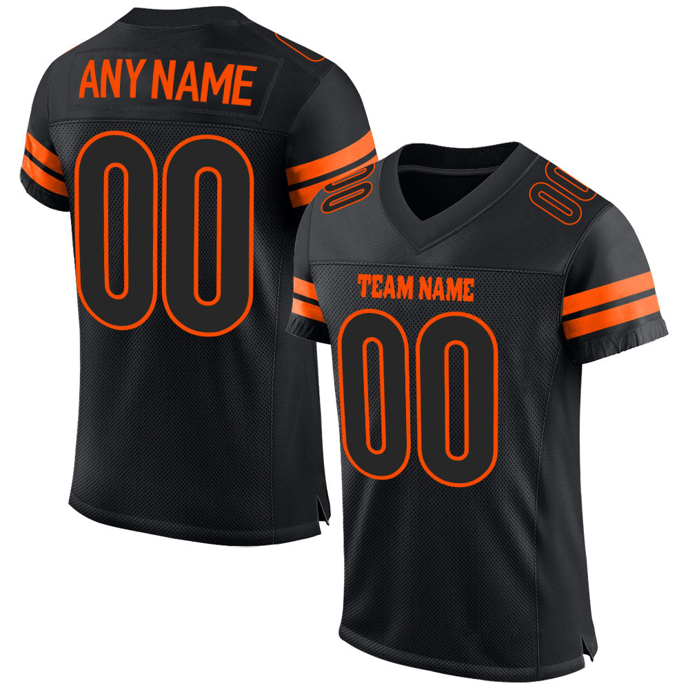 Custom Black Black-Orange Mesh Authentic Football Jersey - Main View