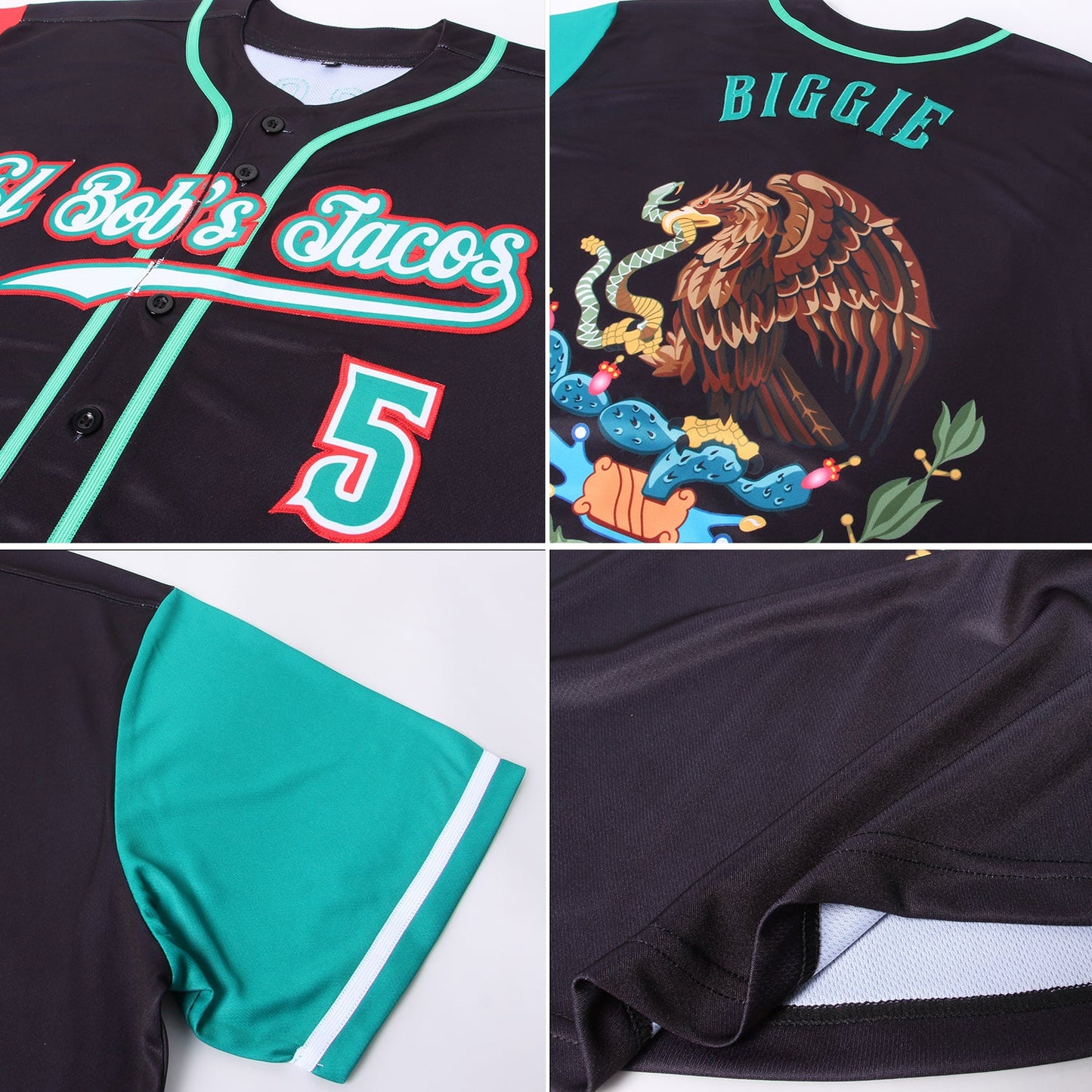 Custom Black Kelly Green-Red Authentic Mexico Two Tone Baseball Jersey view 2