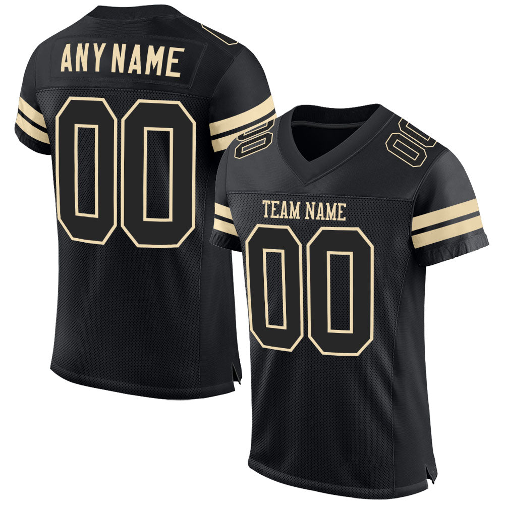 Custom Black Black-Cream Mesh Authentic Football Jersey - Main View