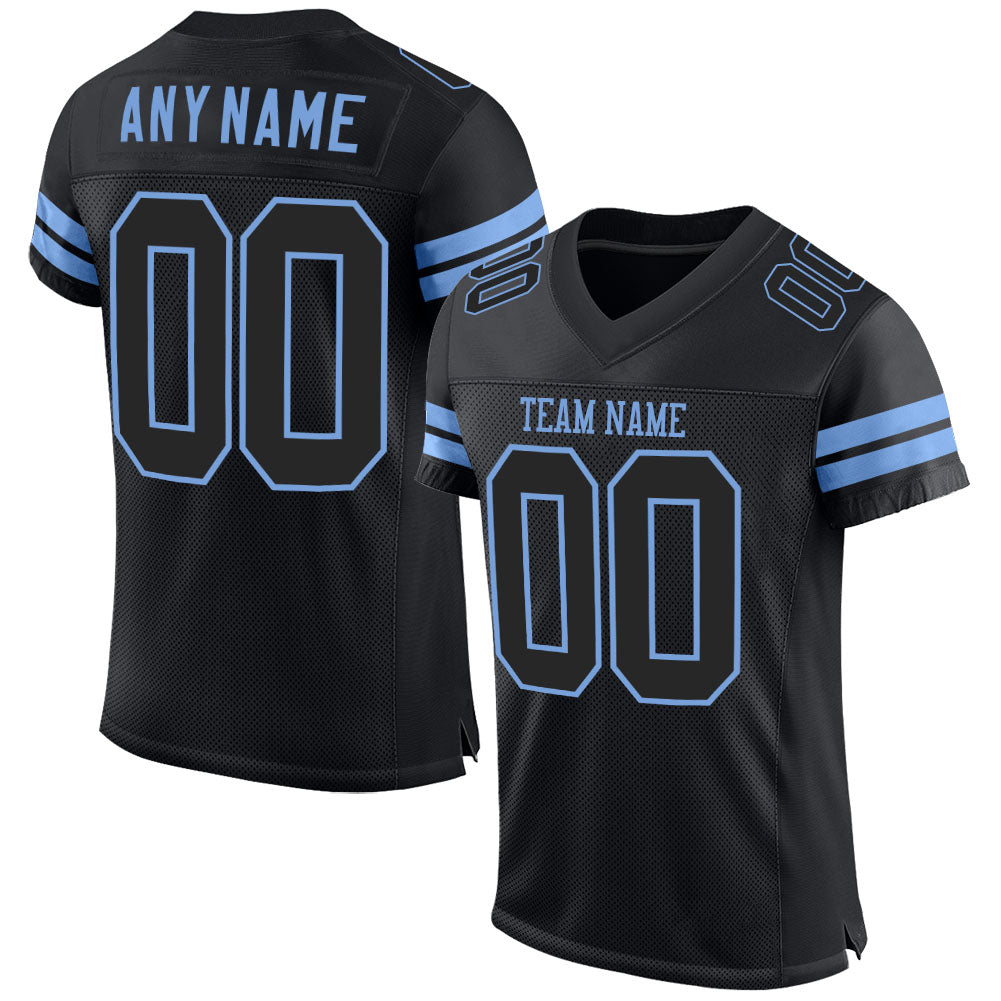 Custom Black Black-Light Blue Mesh Authentic Football Jersey - Main View