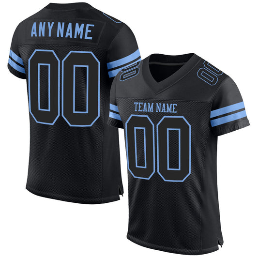 Custom Black Black-Light Blue Mesh Authentic Football Jersey - Main View
