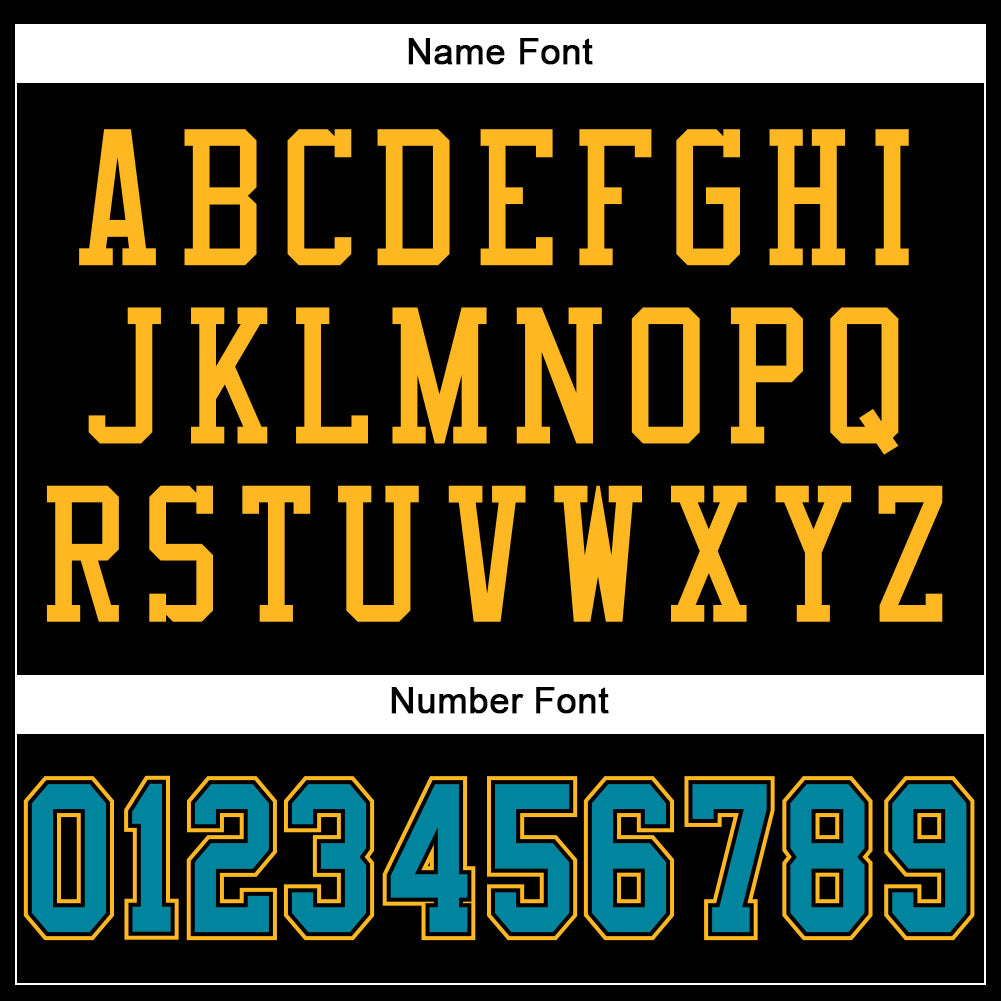 Custom Black Teal-Gold Mesh Authentic Football Jersey view 4