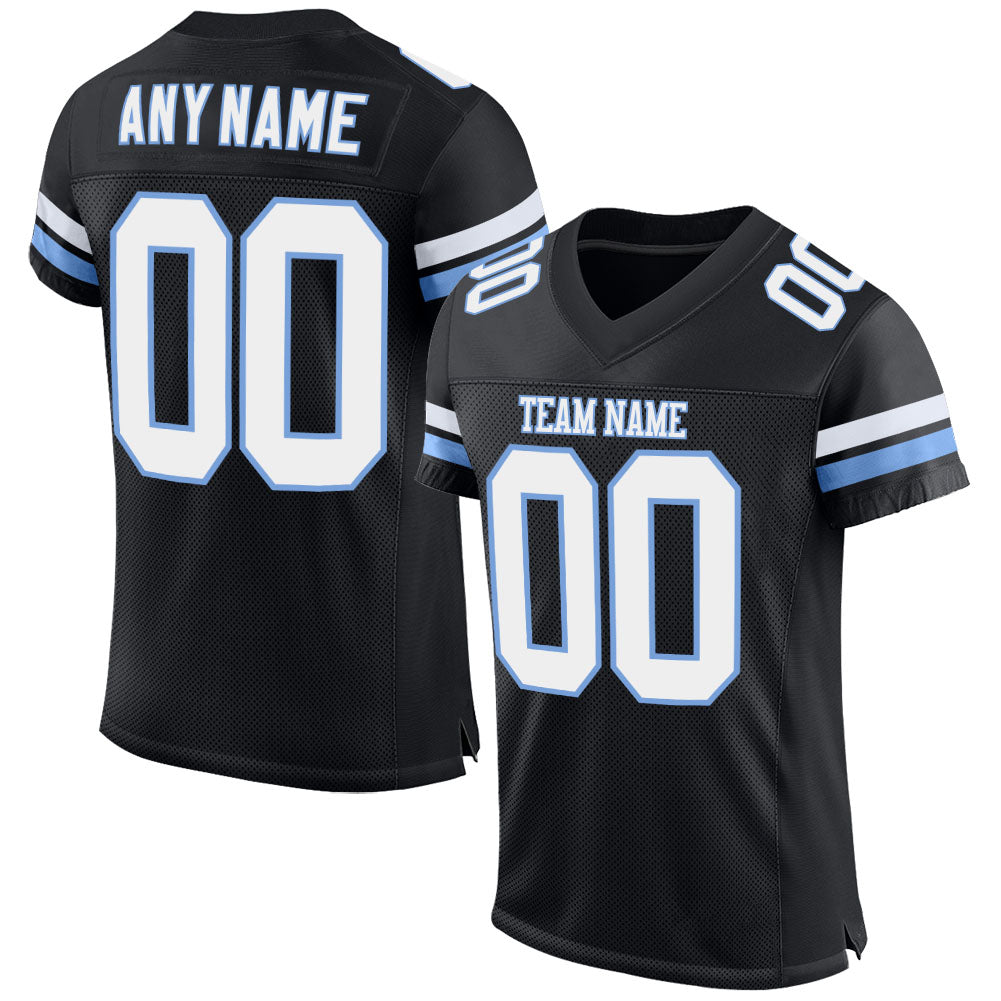 Custom Black White-Light Blue Mesh Authentic Football Jersey - Main View