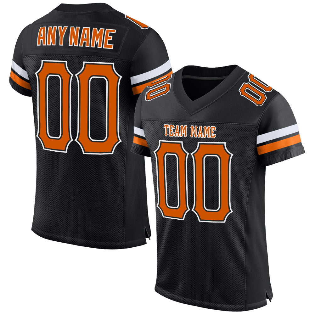 Custom Black Texas Orange-White Mesh Authentic Football Jersey - Main View