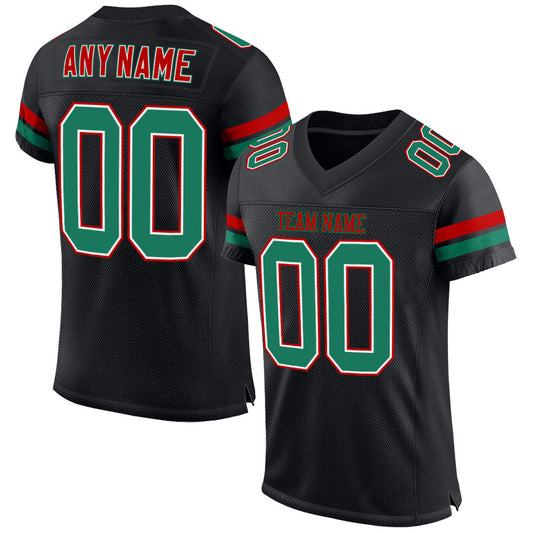 Custom Black Kelly Green-Red Mesh Authentic Football Jersey - Main View
