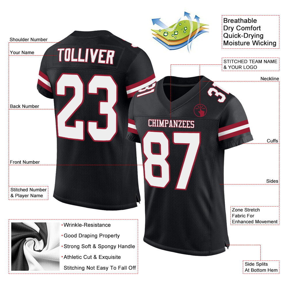 Custom Black White-Cardinal Mesh Authentic Football Jersey view 2