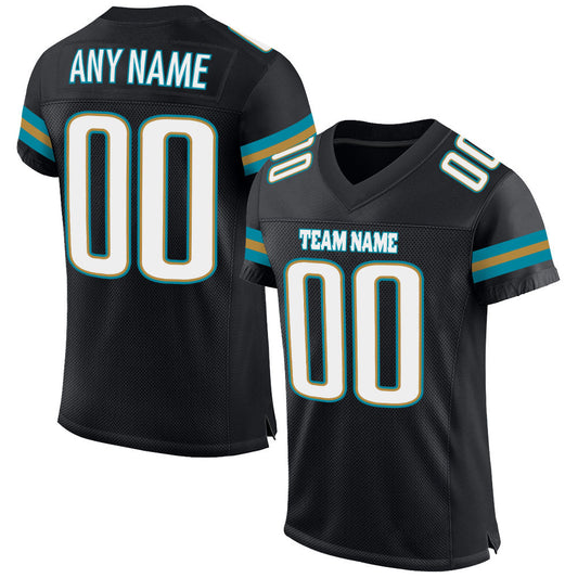 Custom Black White-Teal Mesh Authentic Football Jersey - Main View