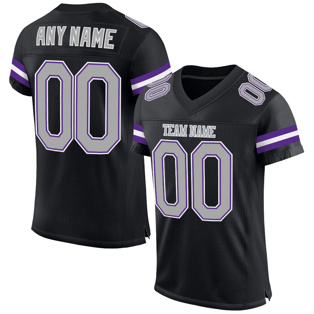 Custom Black Gray-Purple Mesh Authentic Football Jersey - Main View