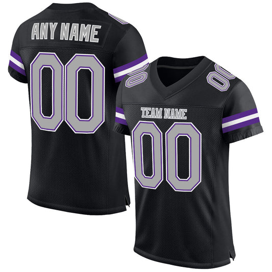 Custom Black Gray-Purple Mesh Authentic Football Jersey - Main View