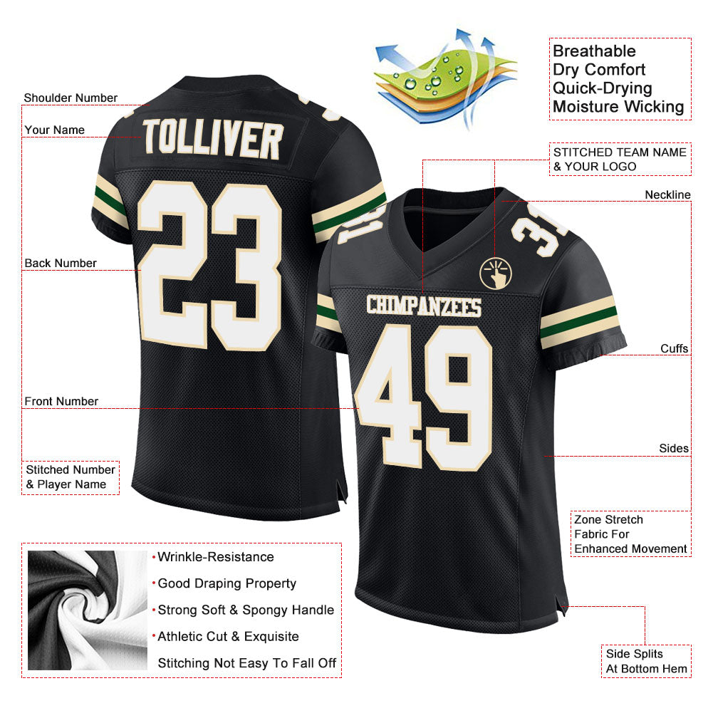 Custom Black White-Cream Mesh Authentic Football Jersey view 2