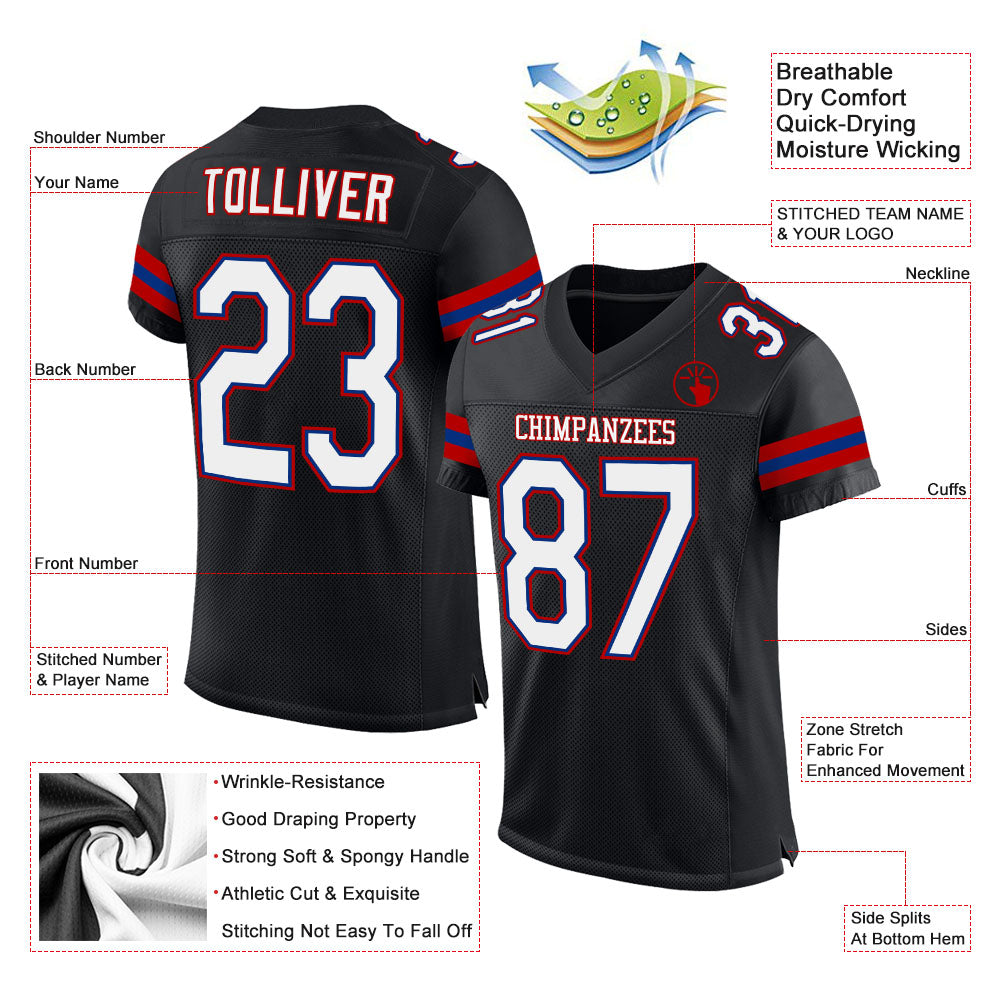 Custom Black White-Red Mesh Authentic Football Jersey view 2
