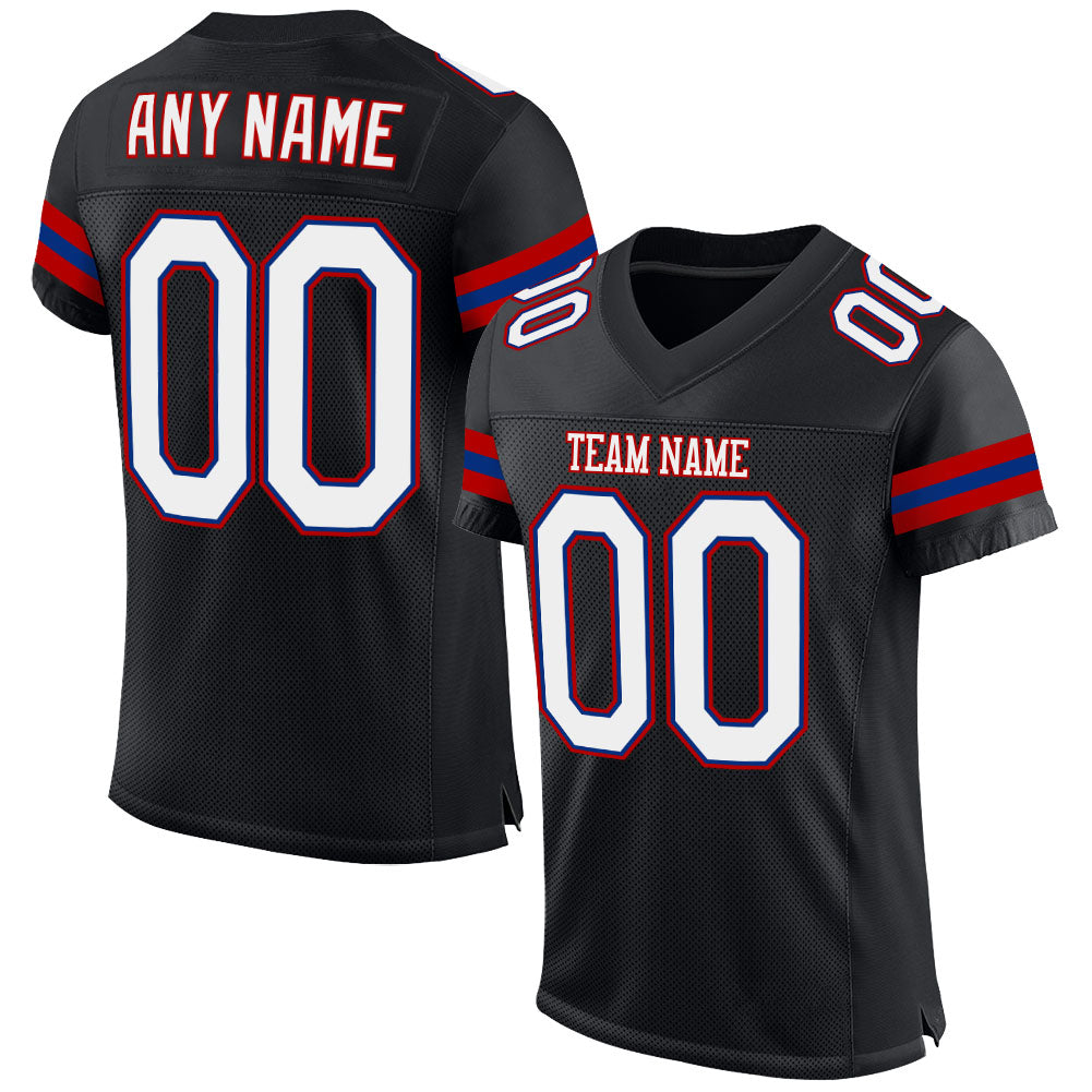 Custom Black White-Red Mesh Authentic Football Jersey - Main View