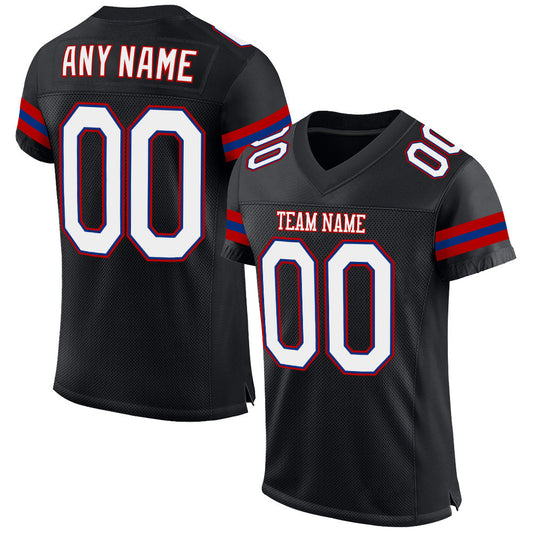 Custom Black White-Red Mesh Authentic Football Jersey - Main View