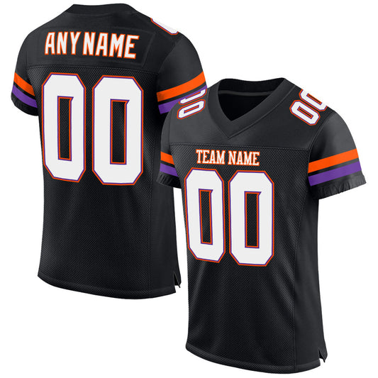 Custom Black White-Orange Mesh Authentic Football Jersey - Main View