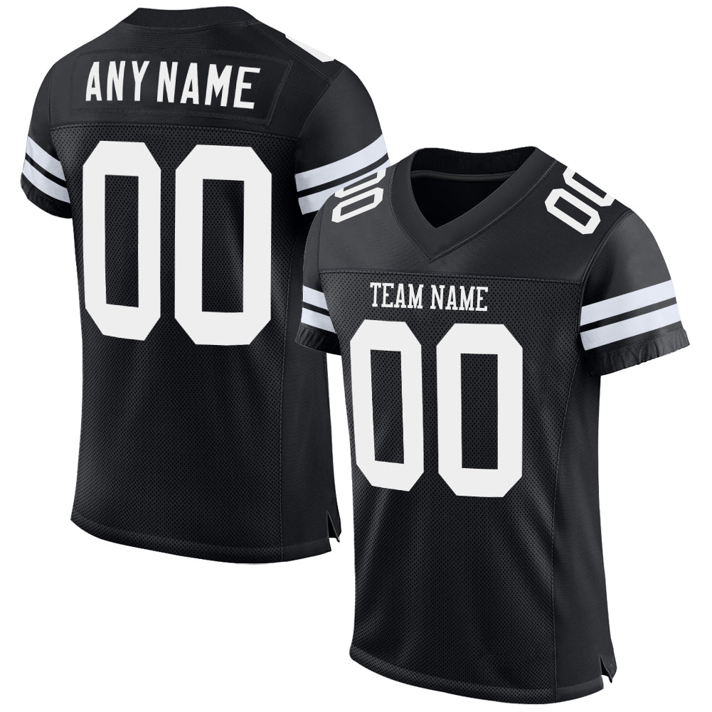 Custom Black White Mesh Authentic Football Jersey - Main View
