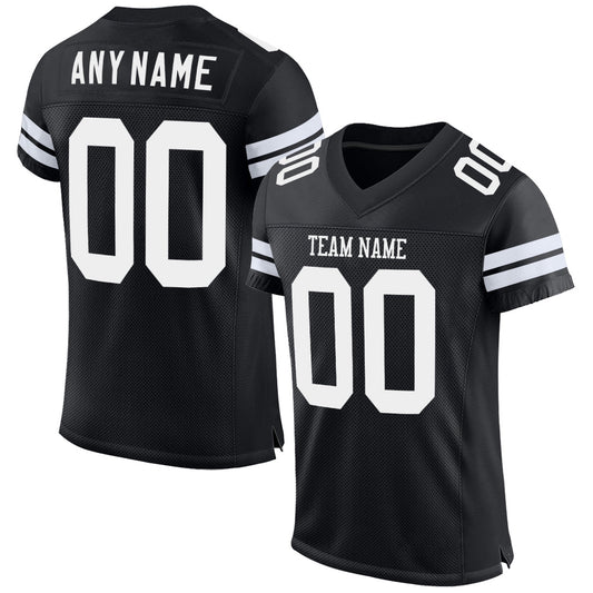 Custom Black White Mesh Authentic Football Jersey - Main View