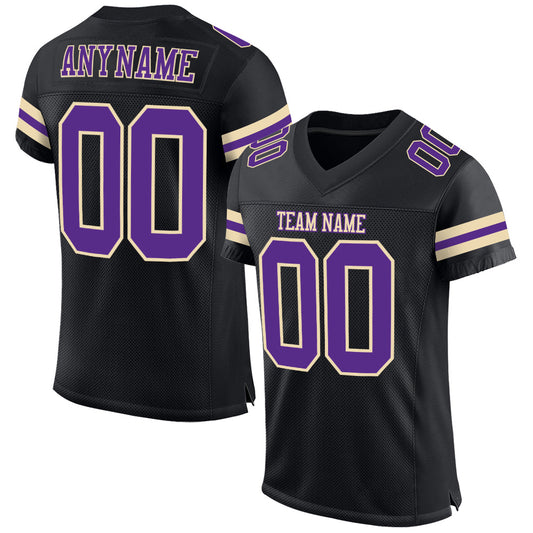Custom Black Purple-Cream Mesh Authentic Football Jersey - Main View