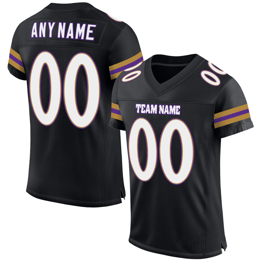 Custom Black White-Purple Mesh Authentic Football Jersey - Main View