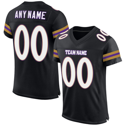 Custom Black White-Purple Mesh Authentic Football Jersey - Main View
