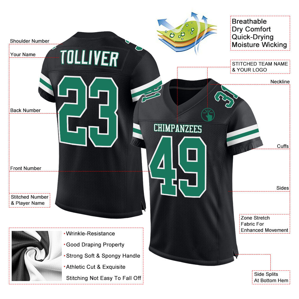Custom Black Kelly Green-White Mesh Authentic Football Jersey view 2