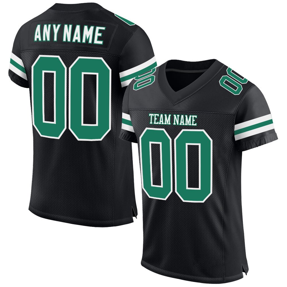 Custom Black Kelly Green-White Mesh Authentic Football Jersey - Main View