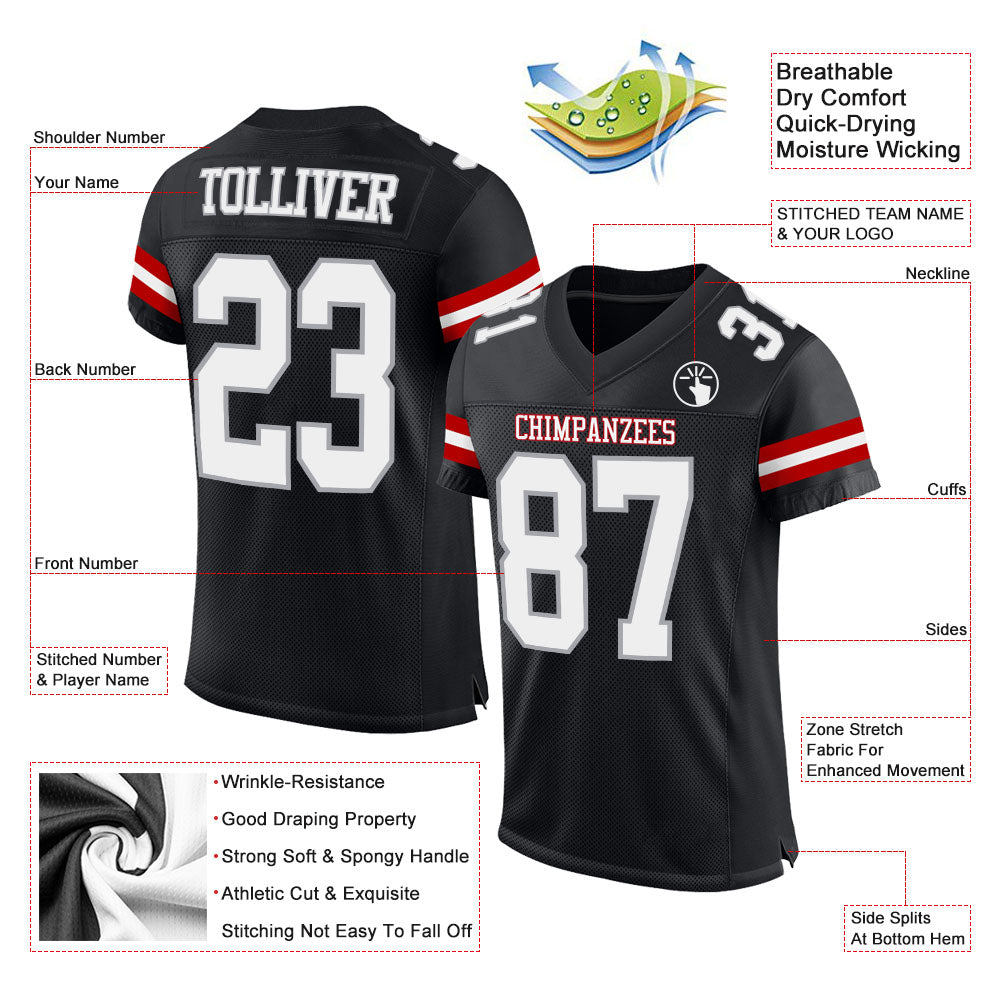 Custom Black White-Gray Mesh Authentic Football Jersey view 2