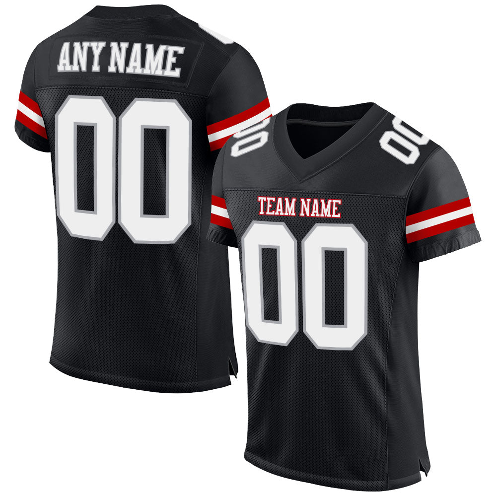 Custom Black White-Gray Mesh Authentic Football Jersey - Main View