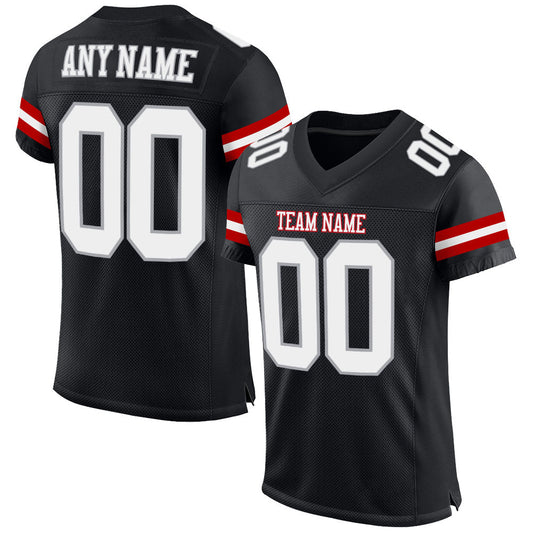 Custom Black White-Gray Mesh Authentic Football Jersey - Main View