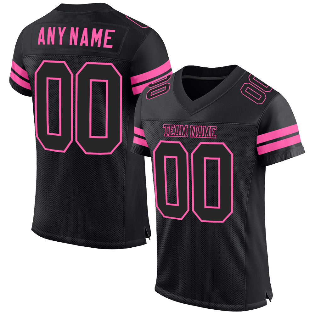 Custom Black Black-Pink Mesh Authentic Football Jersey - Main View