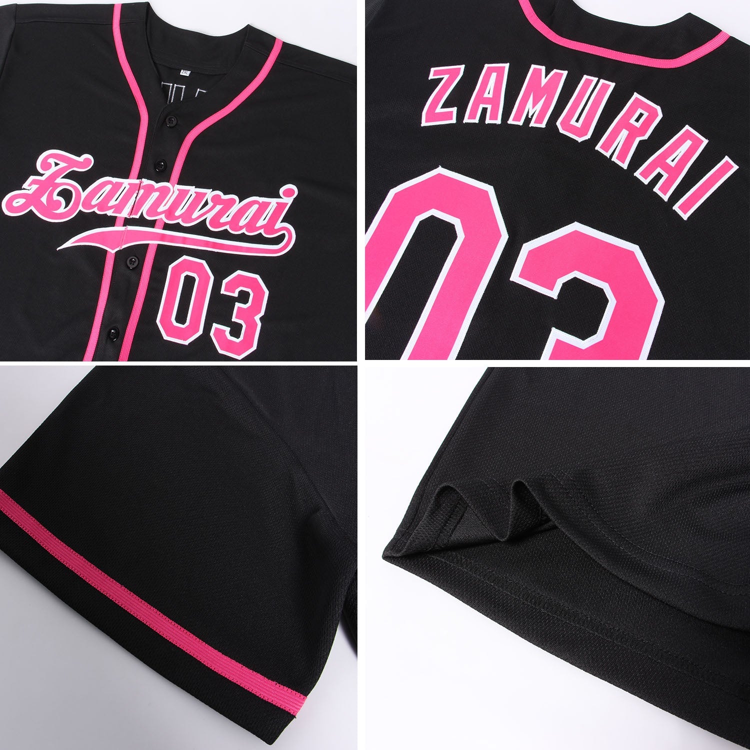 Custom Black Pink-White Authentic Baseball Jersey view 6