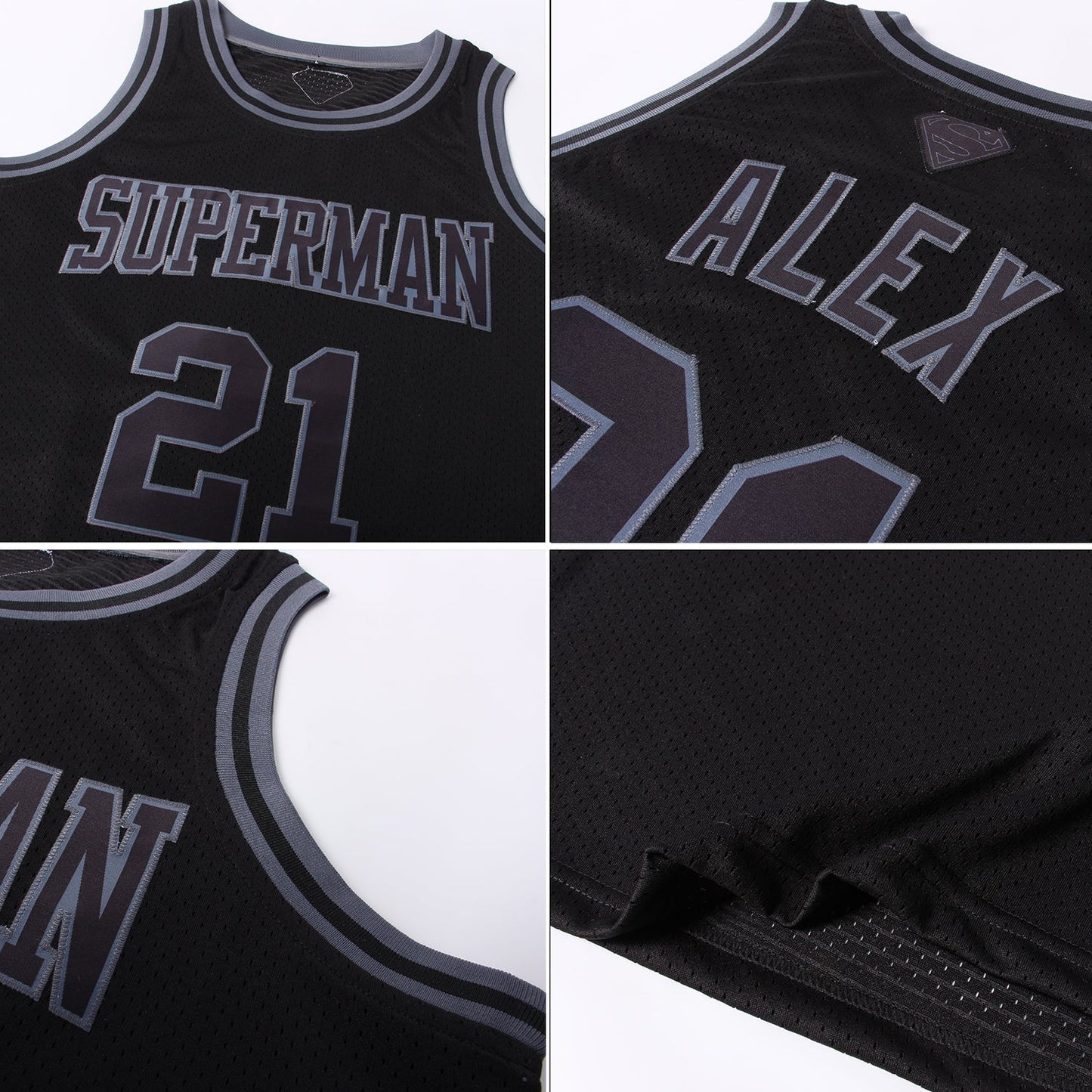 Custom Black Black-Steel Gray Authentic Throwback Basketball Jersey view 2