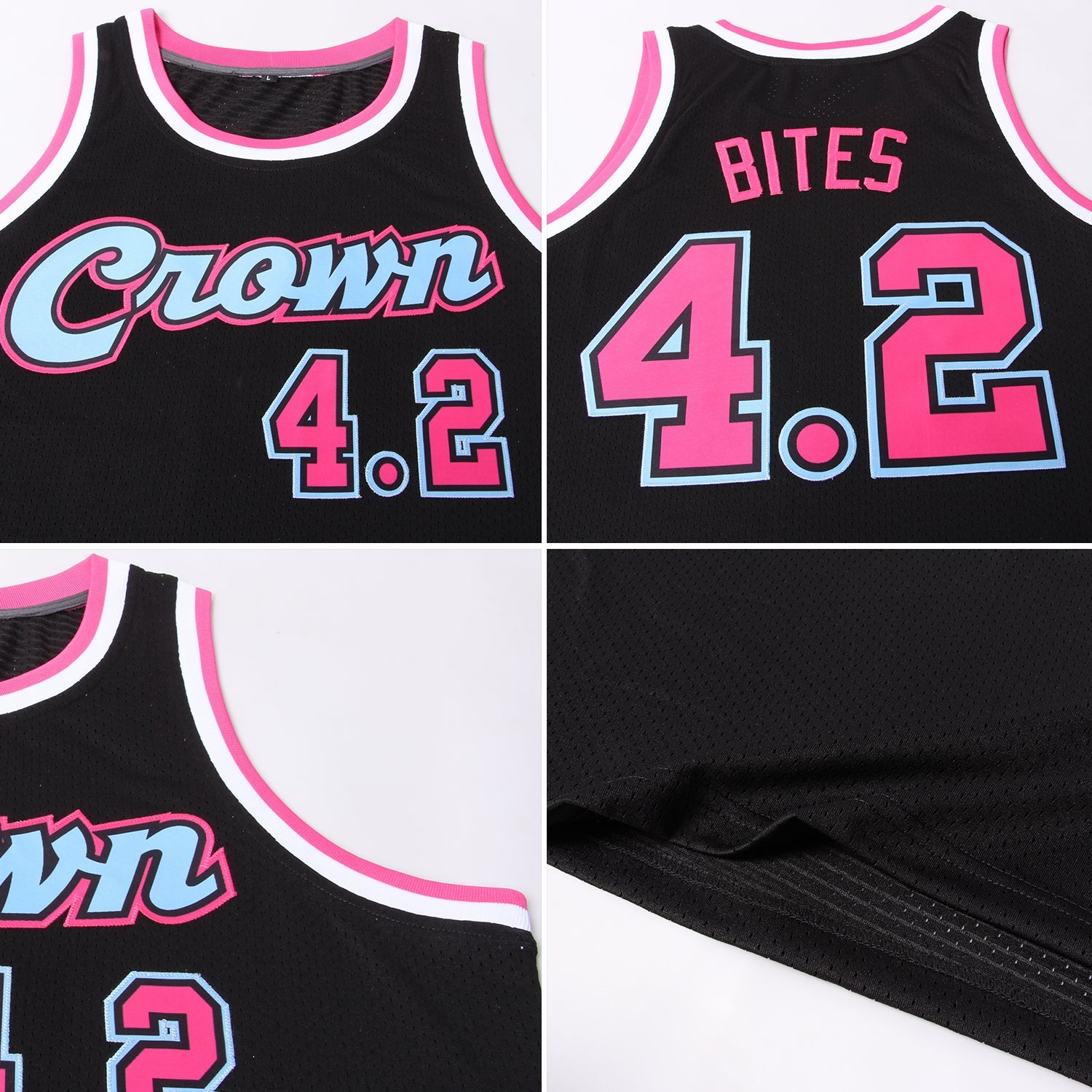 Custom Black Pink-Light Blue Authentic Throwback Basketball Jersey view 5
