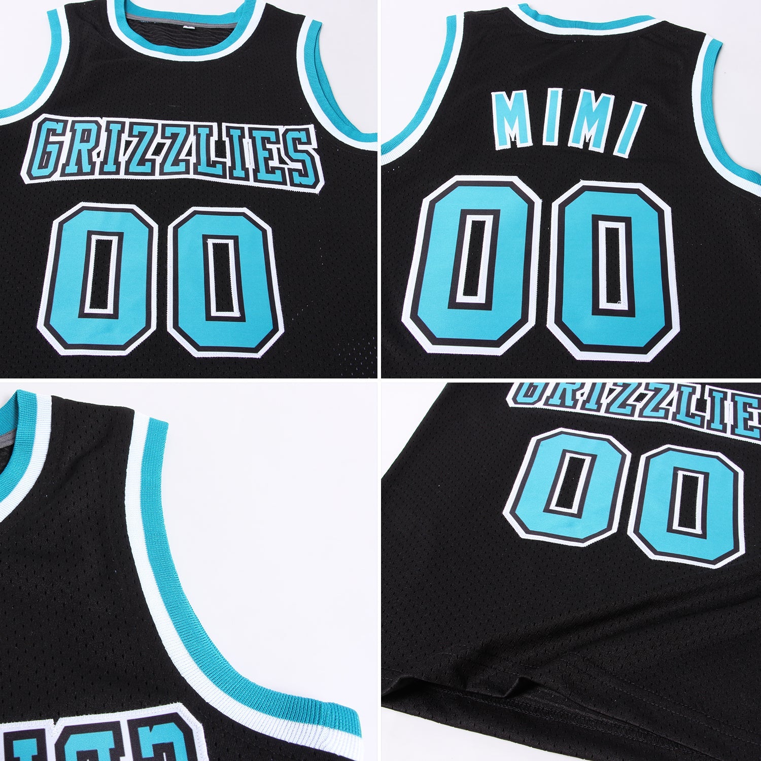Custom Black Teal-White Authentic Throwback Basketball Jersey view 5