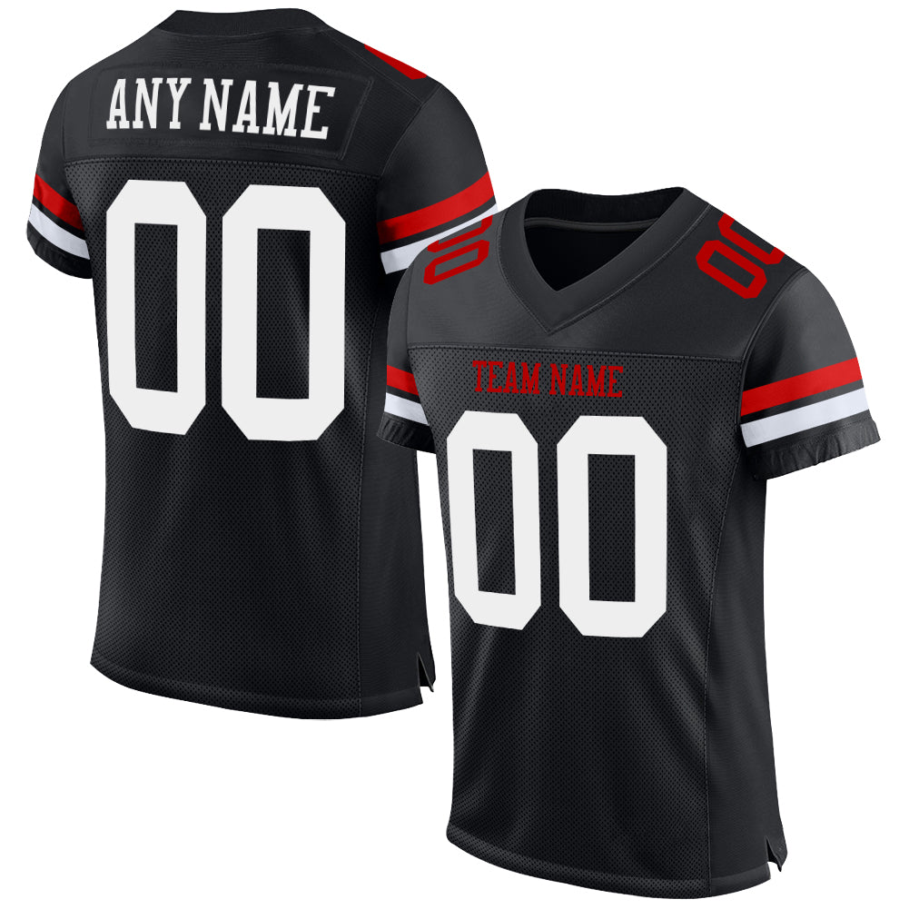Custom Black White-Red Mesh Authentic Football Jersey - Main View
