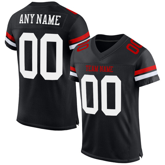 Custom Black White-Red Mesh Authentic Football Jersey - Main View
