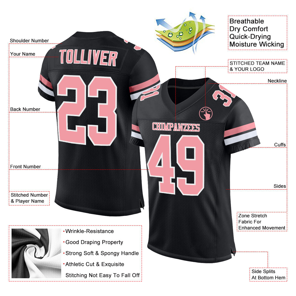 Custom Black Medium Pink-White Mesh Authentic Football Jersey view 2